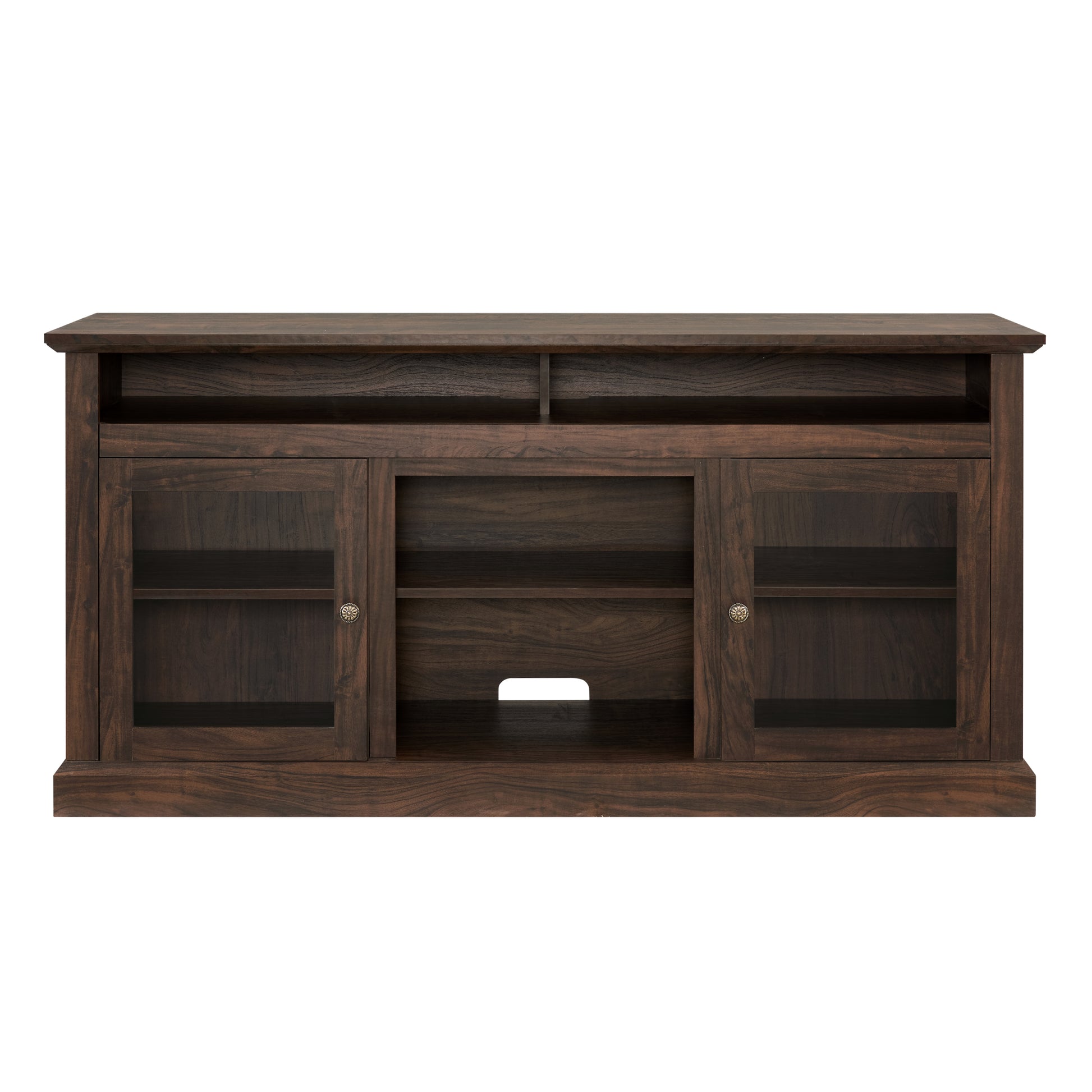 Contemporary Tv Media Stand Modern Entertainment Console For Tv Up To 65" With Open And Closed Storage Space, Brown, 60"W*15.75"D*29"H Brown Primary Living Space 60 Inches 60 69 Inches American Traditional 65 Inches Mdf