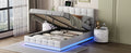 3 Pieces Bedroom Sets,Queen Size Upholstered Bed With Led Lights,Hydraulic Storage System And Usb Charging Station, Two Nightstands With Crystal Decoration,White White Upholstered