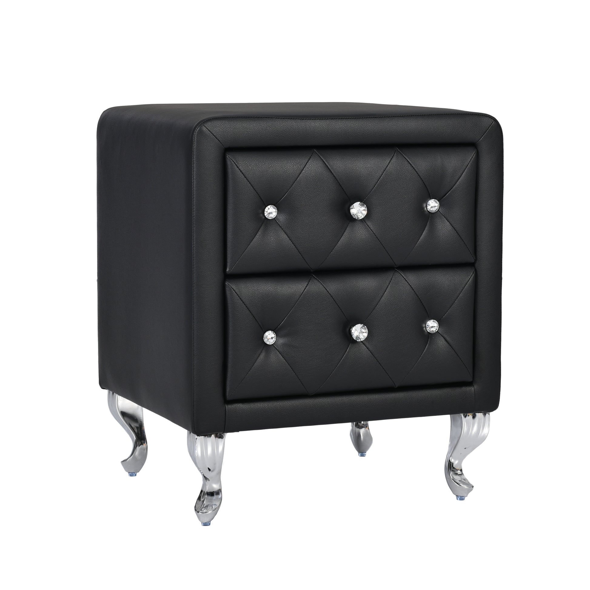 3 Pieces Bedroom Sets,Queen Size Upholstered Bed With Led Lights And Two Motion Activated Night Lights,Pu Nightstand With 2 Drawers And Crystal Handle,Black Queen Black 3 Piece Set Wood