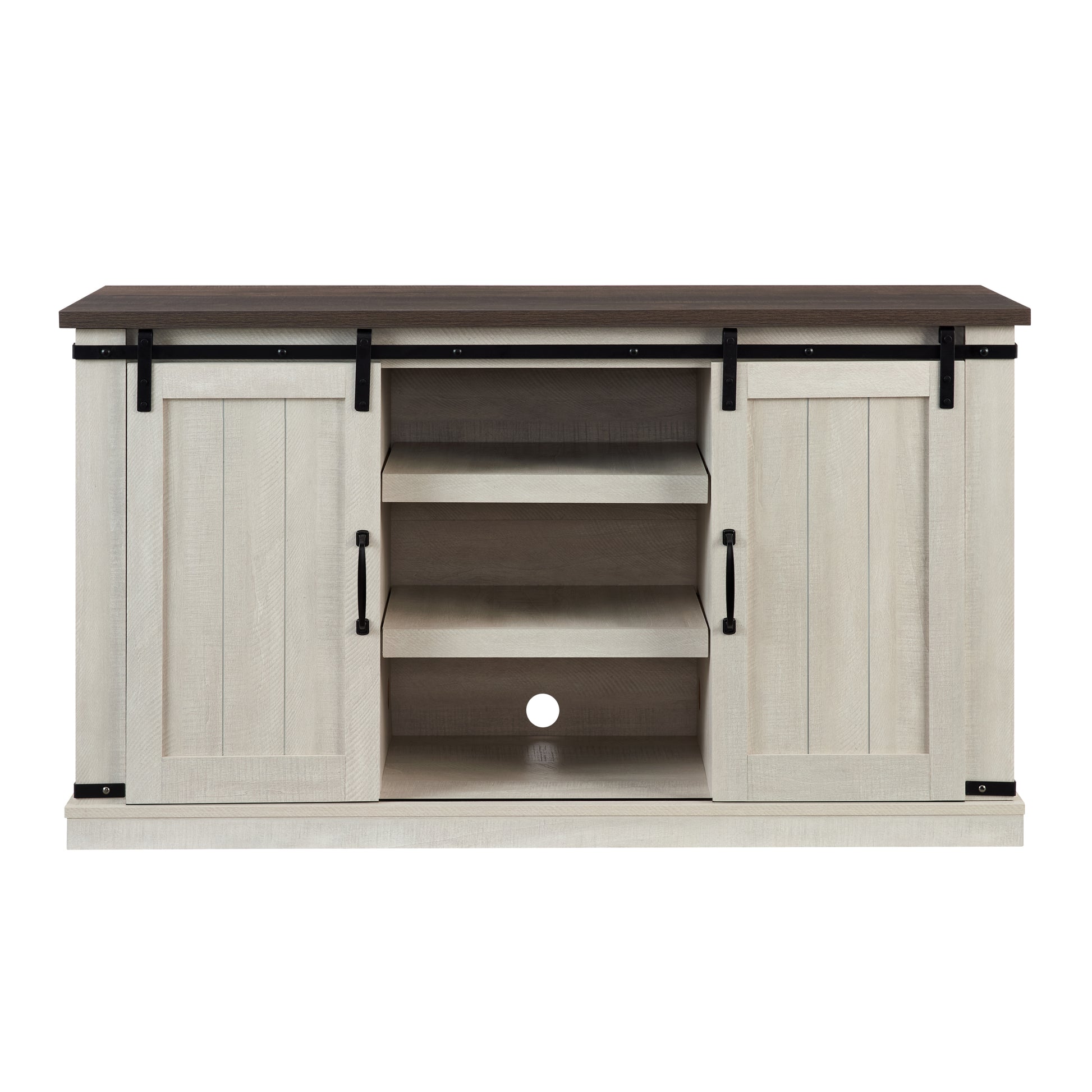 Classic Farmhouse Media Tv Stand Transitional Entertainment Console For Tv Up To 60" With Sliding Doors And Open Storage Space, Light Gray, 54.5"W*15.75"D*30.5"H Light Gray Primary Living Space 60 Inches 50 59 Inches Farmhouse 60 Inches Mdf