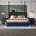 3 Pieces Bedroom Sets,Queen Size Upholstered Bed With Led Lights,Hydraulic Storage System And Usb Charging Station, Two Nightstands With Crystal Decoration,Black Black Upholstered