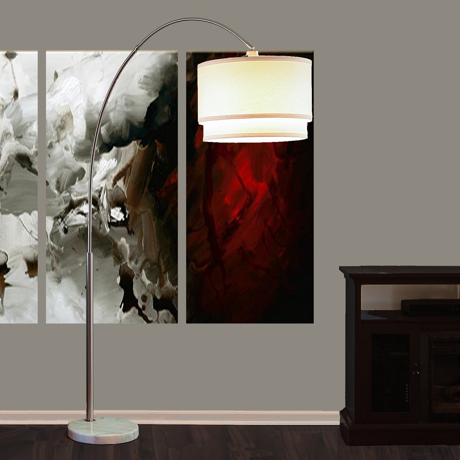 81"H Double Shade Marble Base Floor Lamp 3.65 43.20 Brushed Nickel Metal