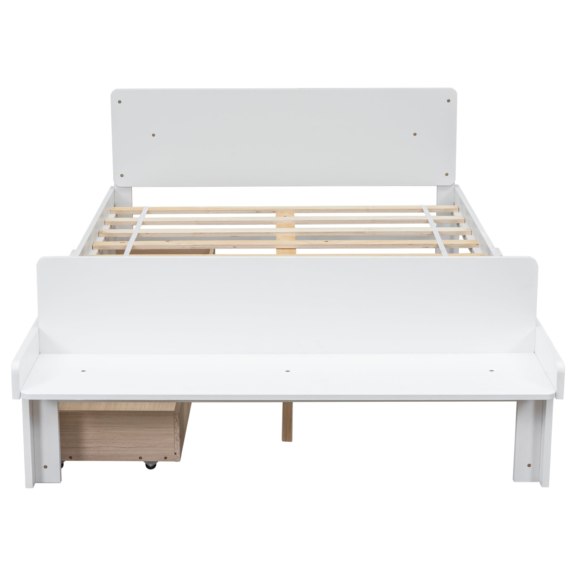 Full Bed With Footboard Bench,2 Drawers,White Full White Wood Bedroom American Design Pine Pine