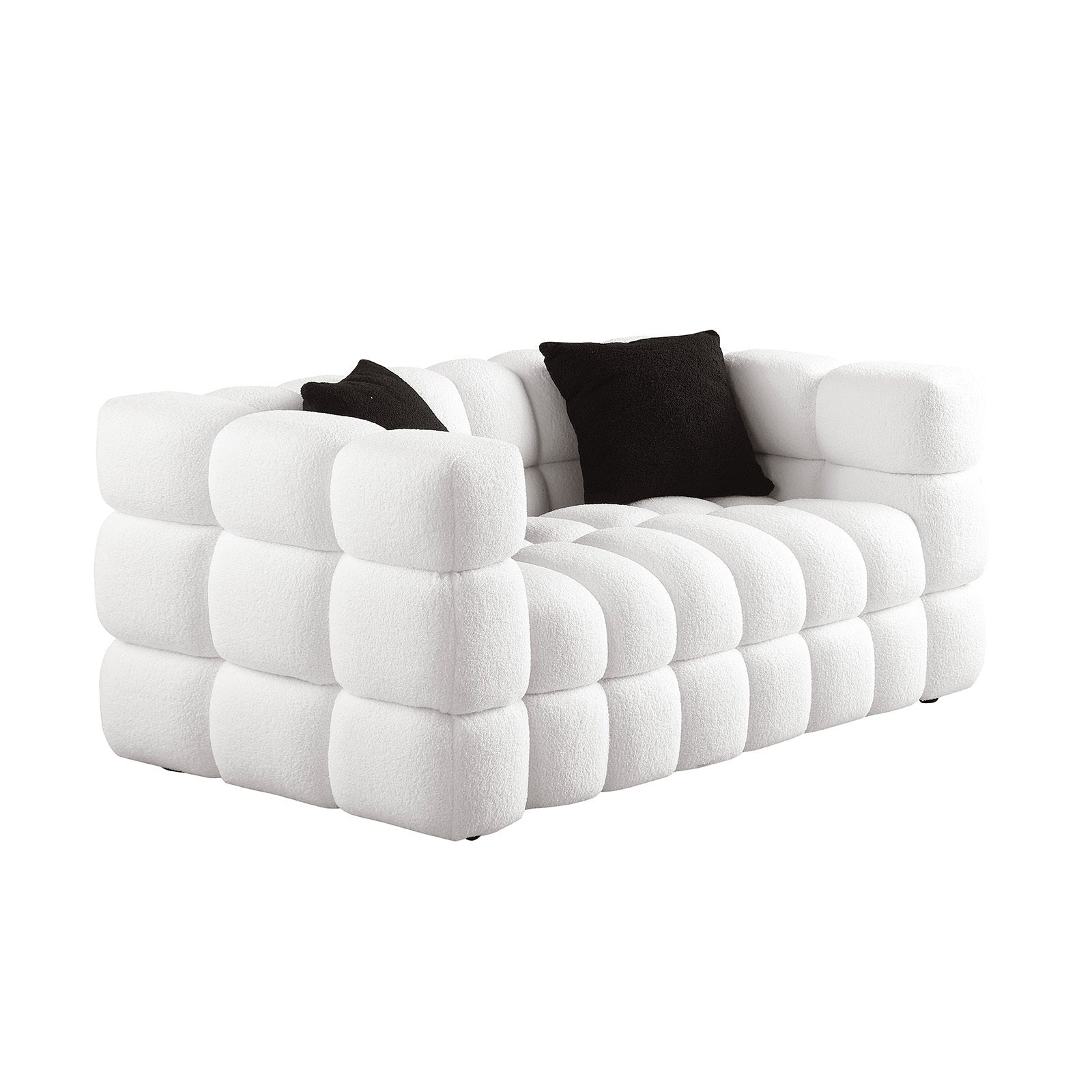 62.2Length ,35.83" Deepth ,Human Body Structure For Usa People, Marshmallow Sofa,Boucle Sofa ,White Color, 2 Seater White Light Brown Wood Primary Living Space Medium Soft Split Back Eucalyptus Square Arms Boucle 2 Seat