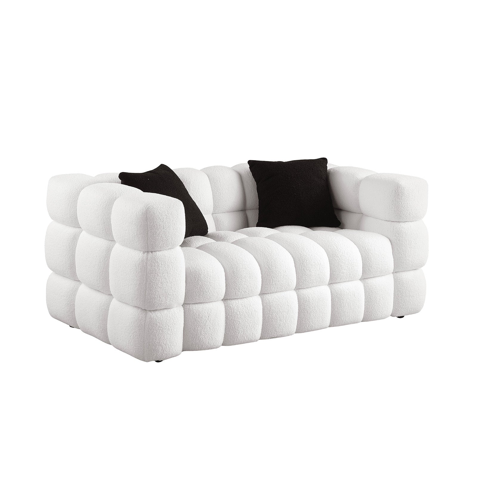 62.2Length ,35.83" Deepth ,Human Body Structure For Usa People, Marshmallow Sofa,Boucle Sofa ,White Color, 2 Seater White Light Brown Wood Primary Living Space Medium Soft Split Back Eucalyptus Square Arms Boucle 2 Seat