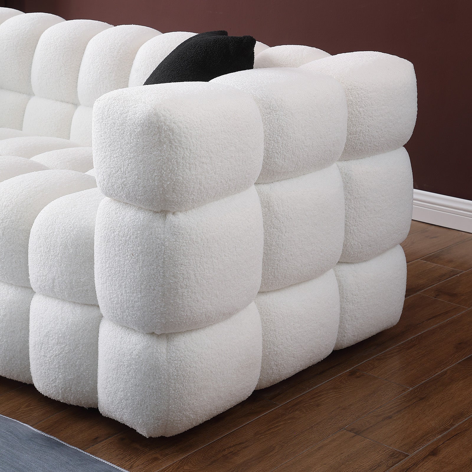 62.2Length ,35.83" Deepth ,Human Body Structure For Usa People, Marshmallow Sofa,Boucle Sofa ,White Color, 2 Seater White Light Brown Wood Primary Living Space Medium Soft Split Back Eucalyptus Square Arms Boucle 2 Seat