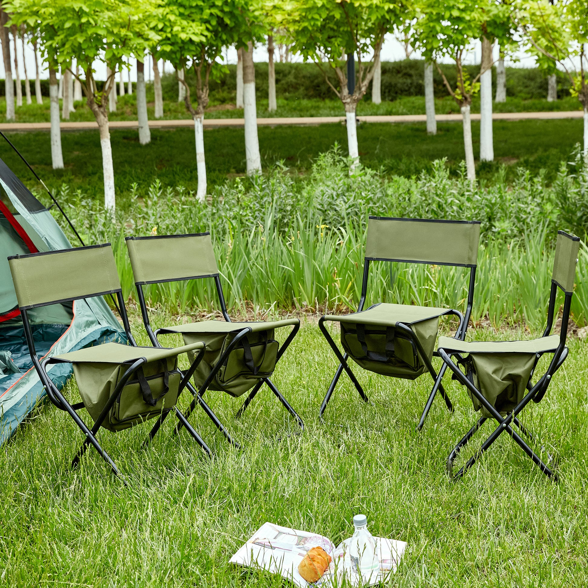 4 Piece Folding Outdoor Chair With Storage Bag, Portable Chair For Indoor, Outdoor Camping, Picnics And Fishing,Green Green Steel