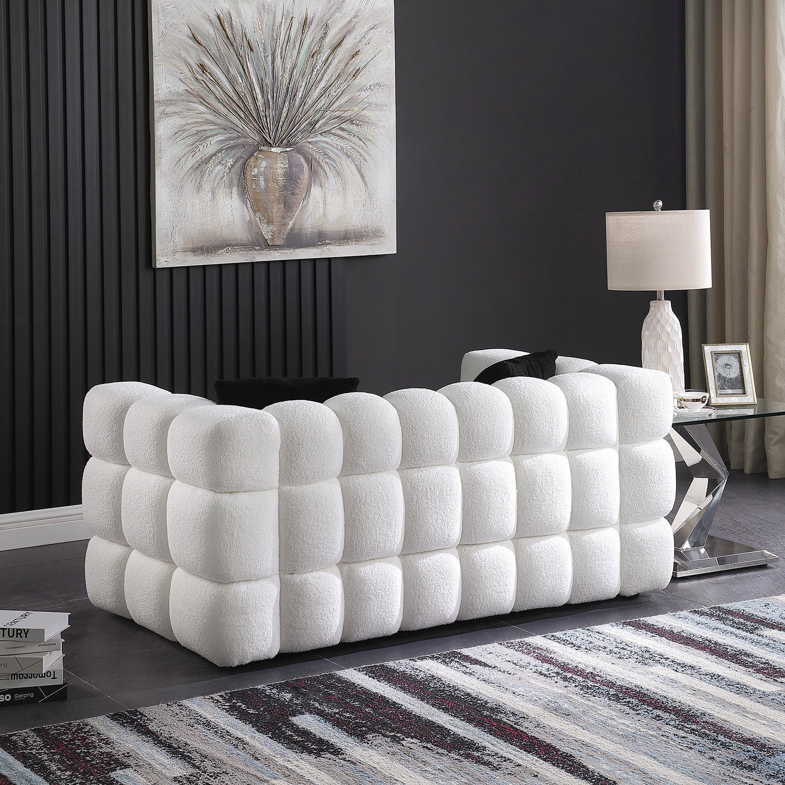 62.2Length ,35.83" Deepth ,Human Body Structure For Usa People, Marshmallow Sofa,Boucle Sofa ,White Color, 2 Seater White Light Brown Wood Primary Living Space Medium Soft Split Back Eucalyptus Square Arms Boucle 2 Seat