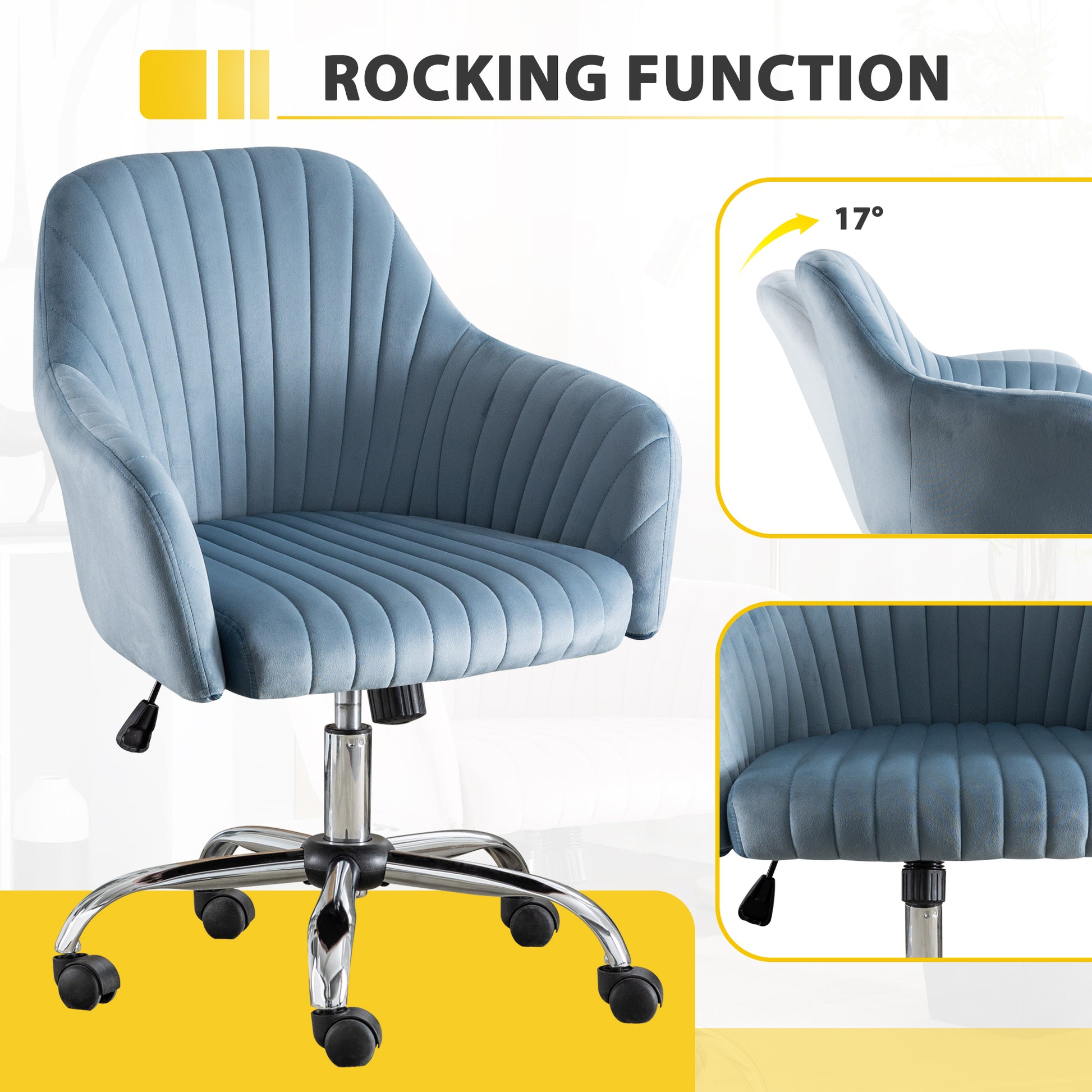 Accent Chair Modern Home Office Leisure Chair With Adjustable Velvet Height And Adjustable Casters Lightblue Light Blue Cotton Velvet