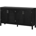 Large Storage Space Sideboard With Artificial Rattan Door And Metal Handles For Living Room And Entryway Black Black Solid Wood Mdf