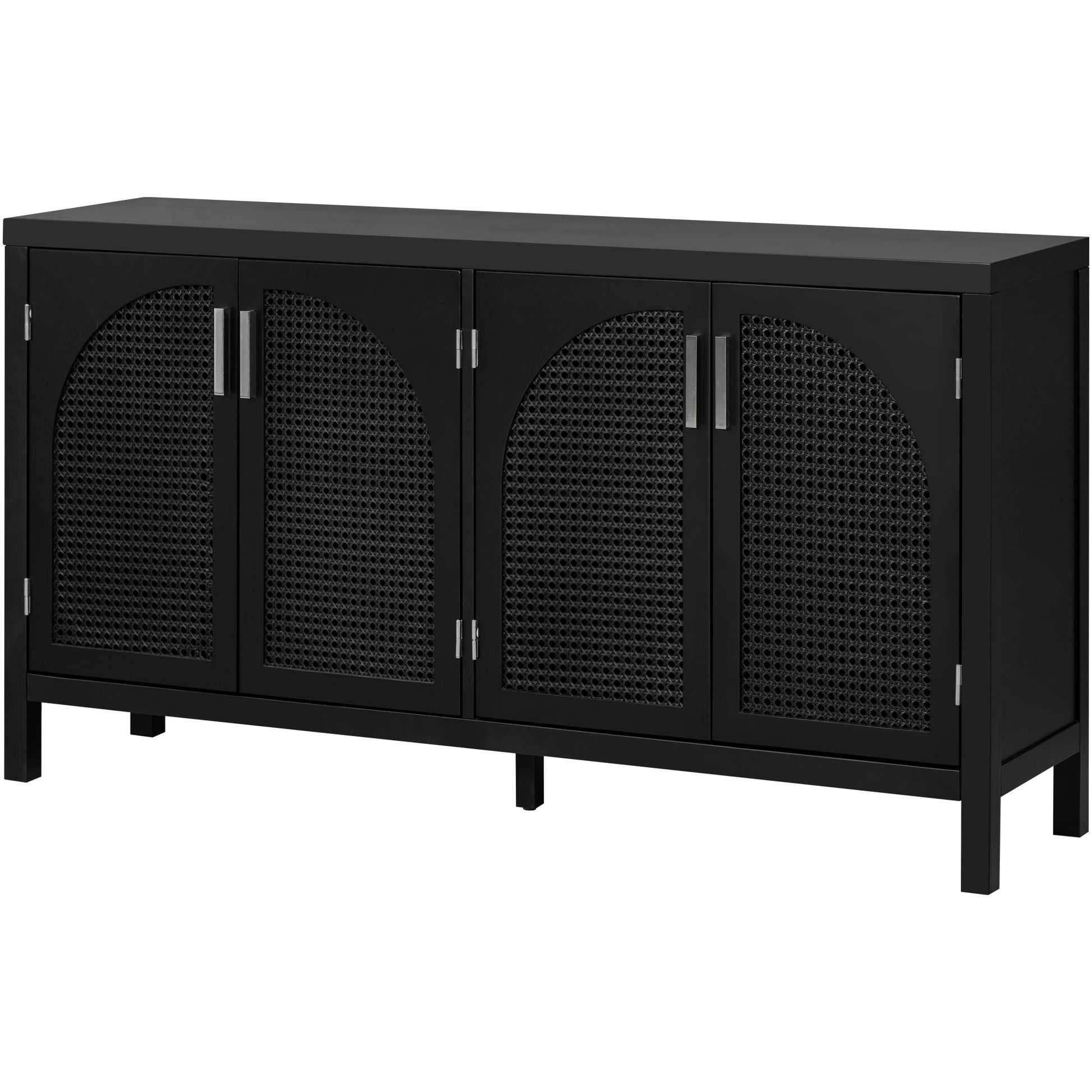 Large Storage Space Sideboard With Artificial Rattan Door And Metal Handles For Living Room And Entryway Black Black Solid Wood Mdf