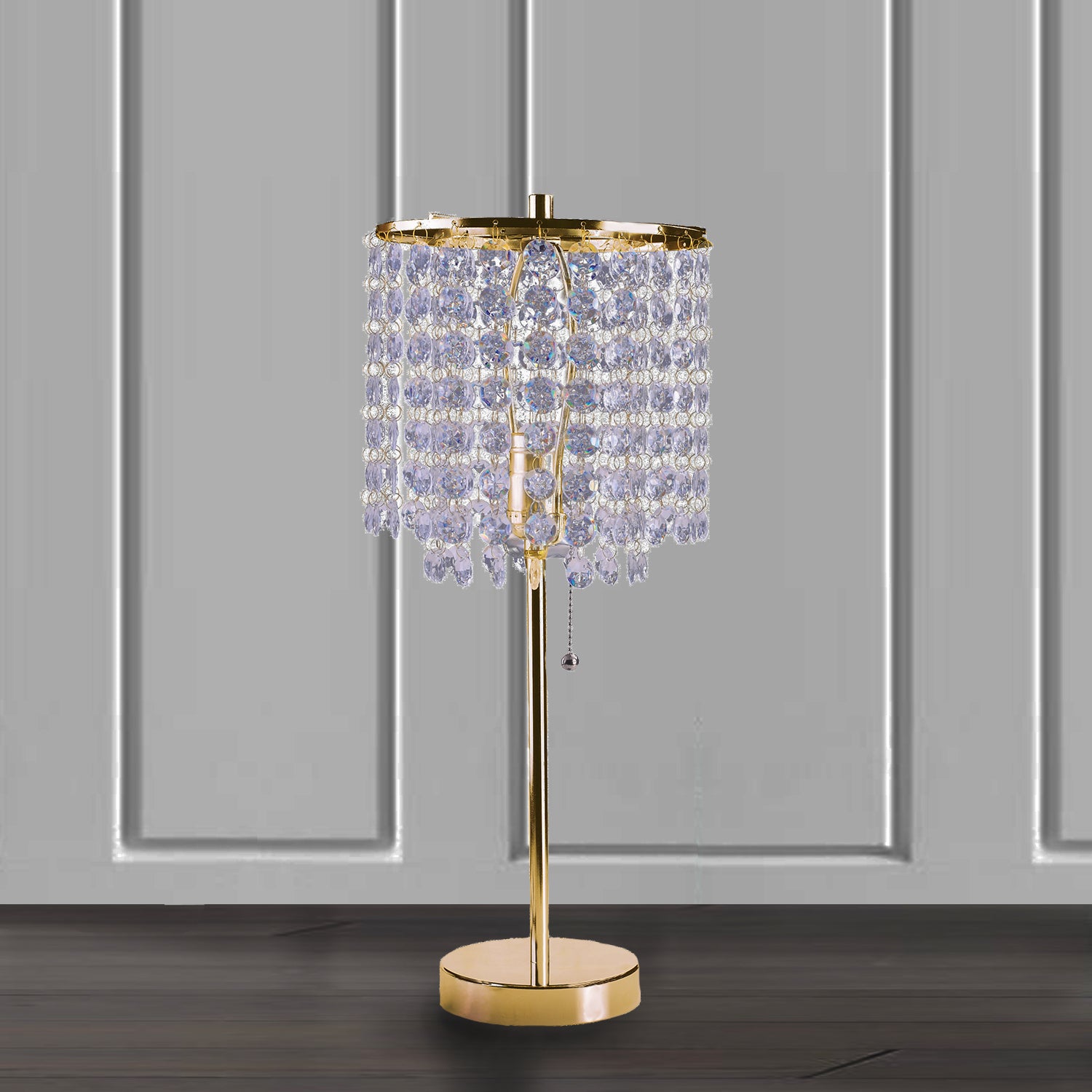 19"H Gold Crystal Inspired Pull Table Lamp 1Pc Ctn 0.43 4.22 Gold Metal