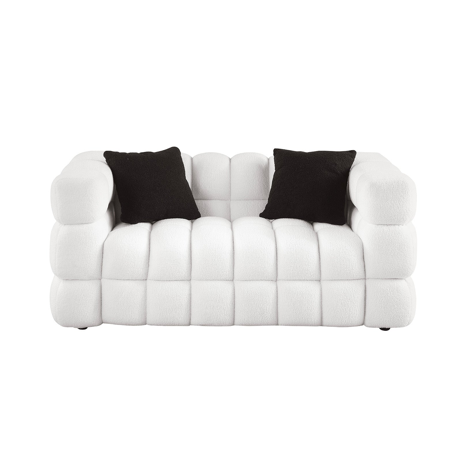 62.2Length ,35.83" Deepth ,Human Body Structure For Usa People, Marshmallow Sofa,Boucle Sofa ,White Color, 2 Seater White Light Brown Wood Primary Living Space Medium Soft Split Back Eucalyptus Square Arms Boucle 2 Seat