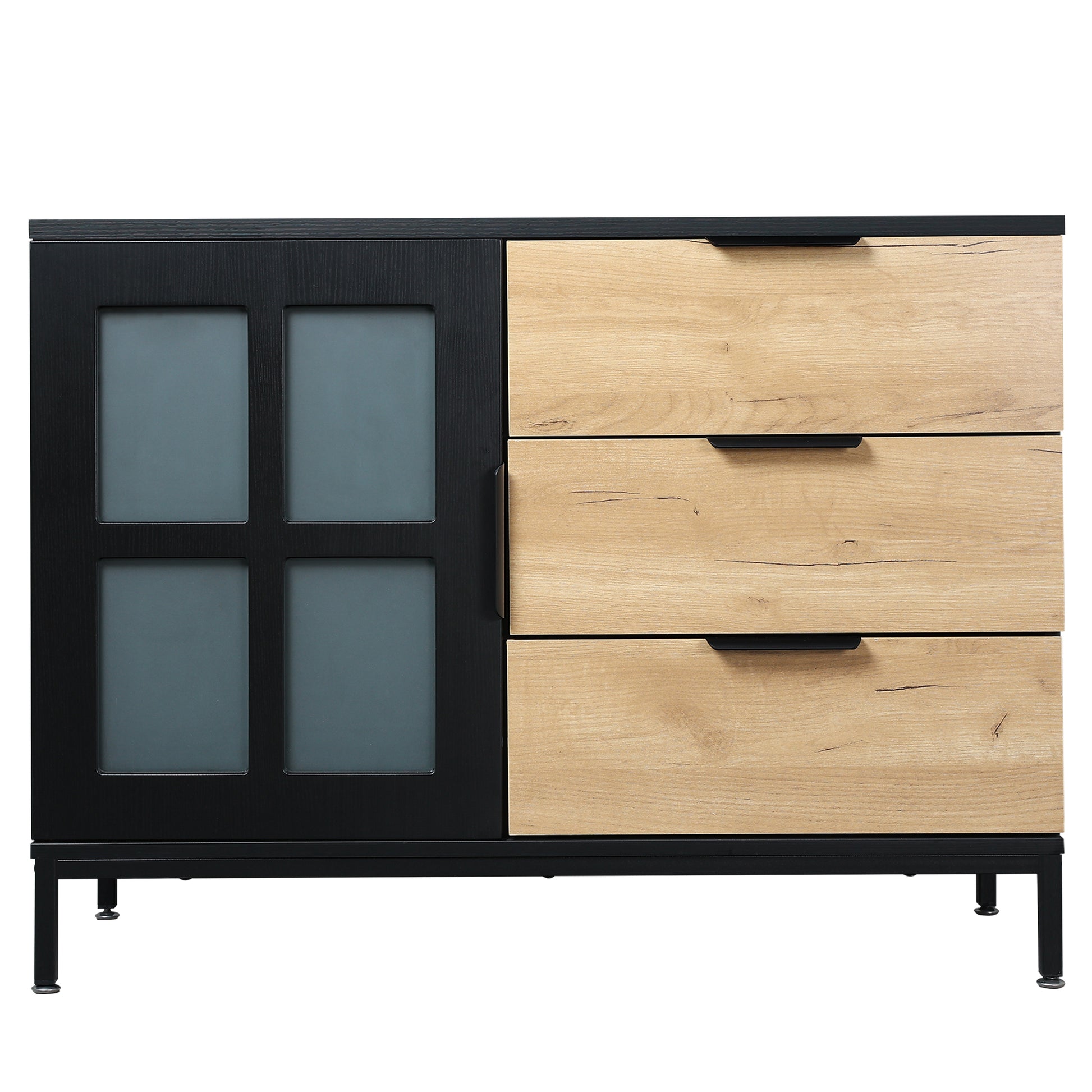 Dresser Cabinet Bar Cabinet Storge Cabinet Glass Door Side Cabinet Lockersembedded Metal Handle Can Be Placed In The Living Room, Bedroom, Dining Room, Black Brown 3 4 Drawers Black Brown Brown Primary Living Space Glass Doors Classic Foam Particle Board