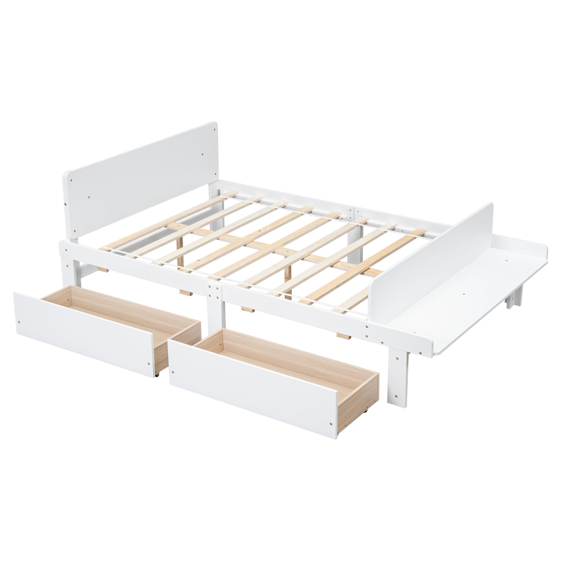 Full Bed With Footboard Bench,2 Drawers,White Full White Wood Bedroom American Design Pine Pine