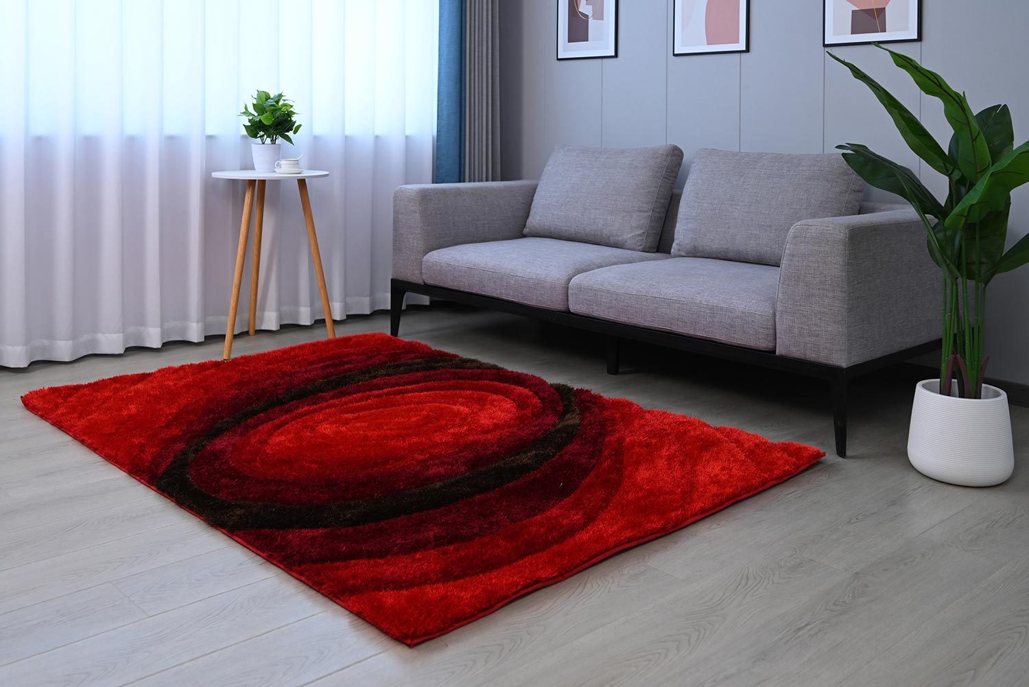 Nina 3D Red Shag Rug Red Polyester