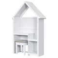 House Shaped Kids Desk With A Cushion Stool,House Style Desk And Stool Set,White White Bedroom American Design Pine Pine