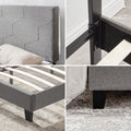 Queen Size Upholstered Platform Bed Frame ,Wood Slat Support, Easy Assembly,Grey Grey Linen