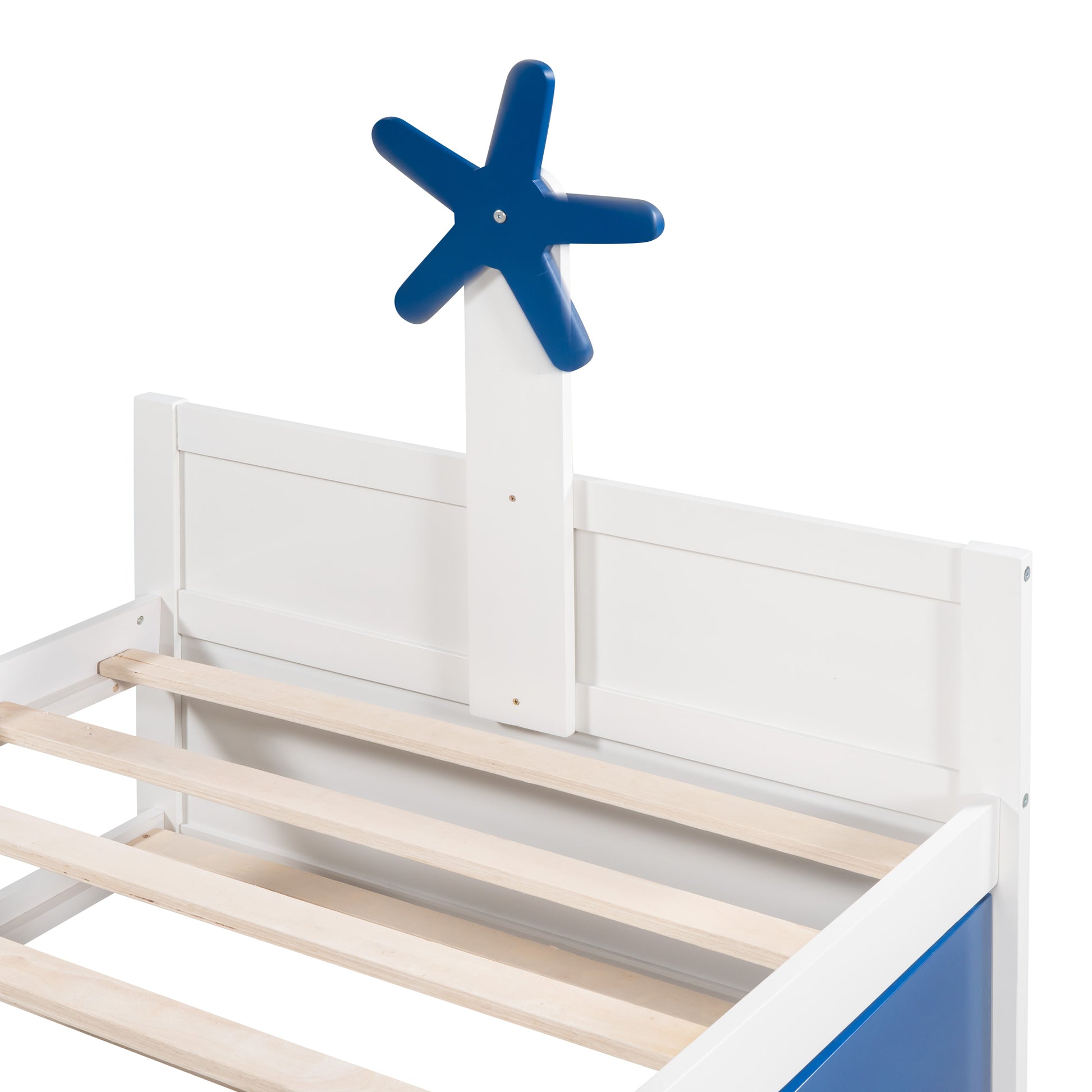 Twin Size Boat Shaped Platform Bed With Twin Size Trundle,Twin Bed With Storage For Bedroom,Blue Blue Wood