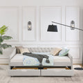 Queen Size Daybed With Drawers Upholstered Tufted Sofa Bed,With Button On Back And Copper Nail On Waved Shape Arms, Beige 84.5