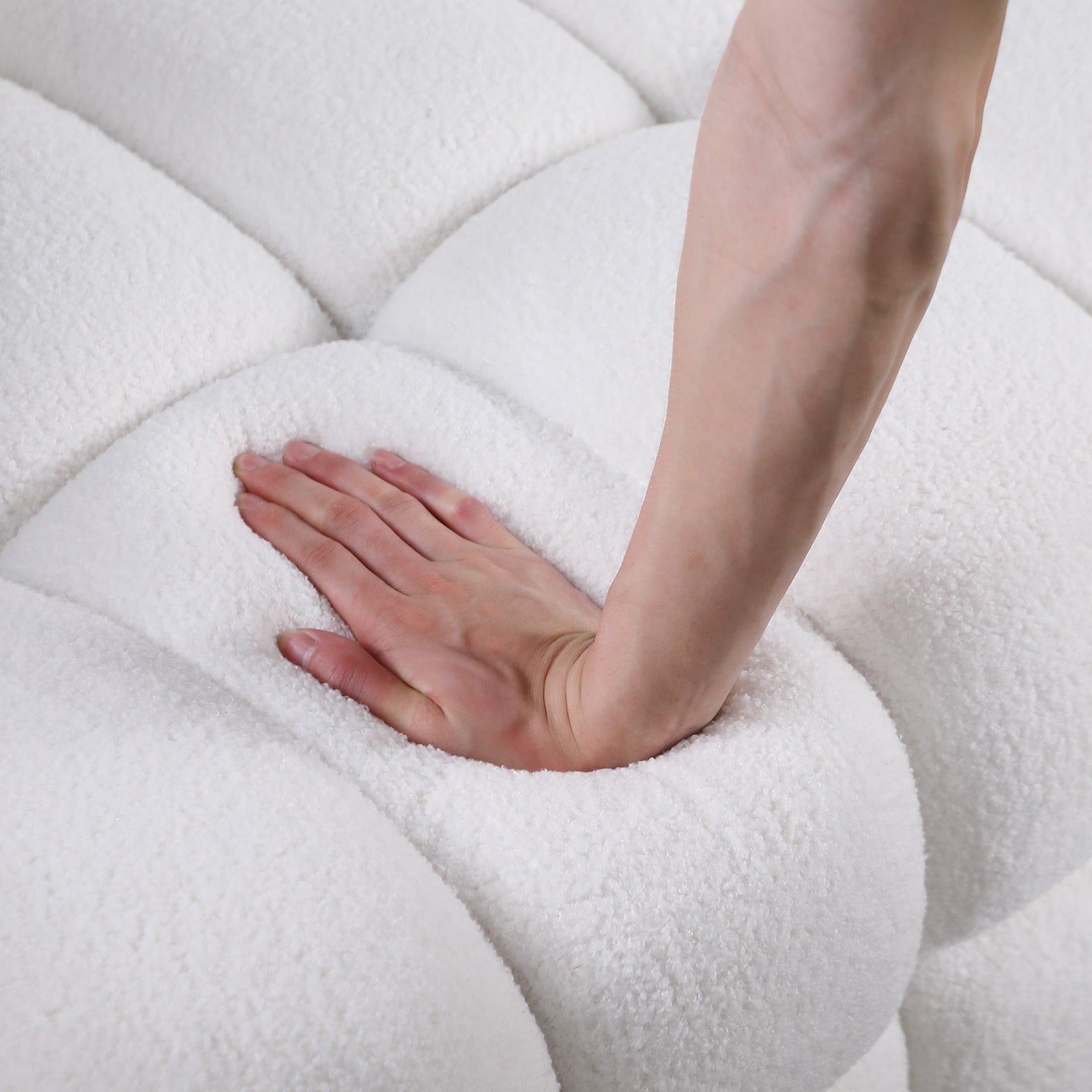 84.3 Length ,35.83" Deepth ,Human Body Structure For Usa People, Marshmallow Sofa,Boucle Sofa ,White Color,3 Seater White Light Brown Wood Primary Living Space Medium Soft Split Back Eucalyptus Square Arms Boucle 3 Seat
