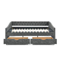 Queen Size Daybed With Drawers Upholstered Tufted Sofa Bed,With Button On Back And Copper Nail On Waved Shape Arms, Grey 84.5