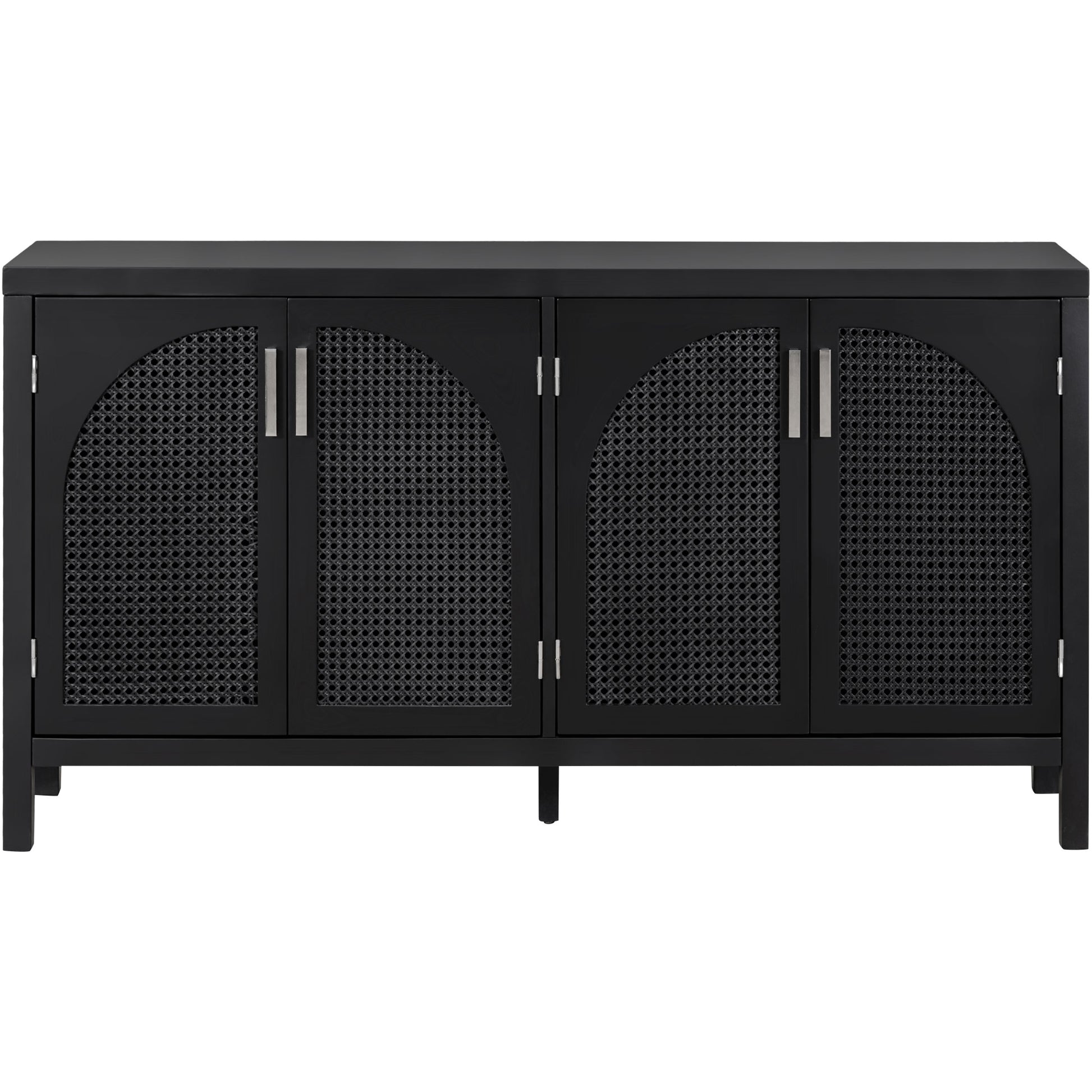 Large Storage Space Sideboard With Artificial Rattan Door And Metal Handles For Living Room And Entryway Black Black Solid Wood Mdf