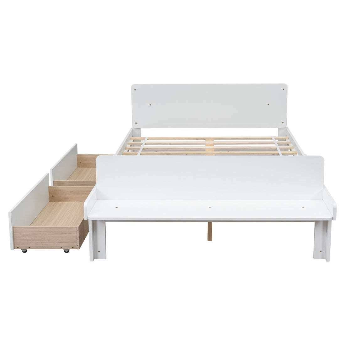 Full Bed With Footboard Bench,2 Drawers,White Full White Wood Bedroom American Design Pine Pine