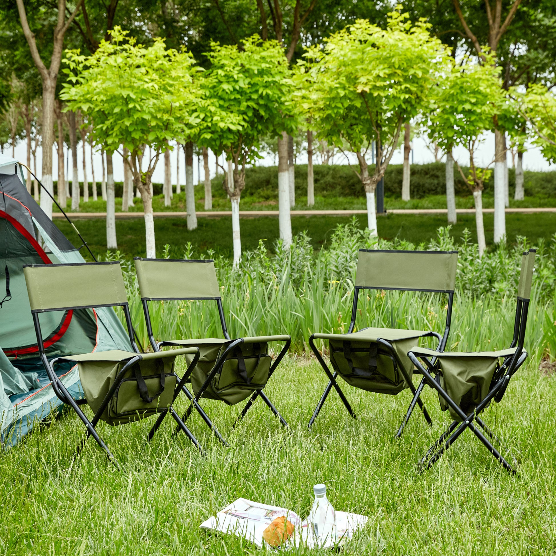 4 Piece Folding Outdoor Chair With Storage Bag, Portable Chair For Indoor, Outdoor Camping, Picnics And Fishing,Green Green Steel