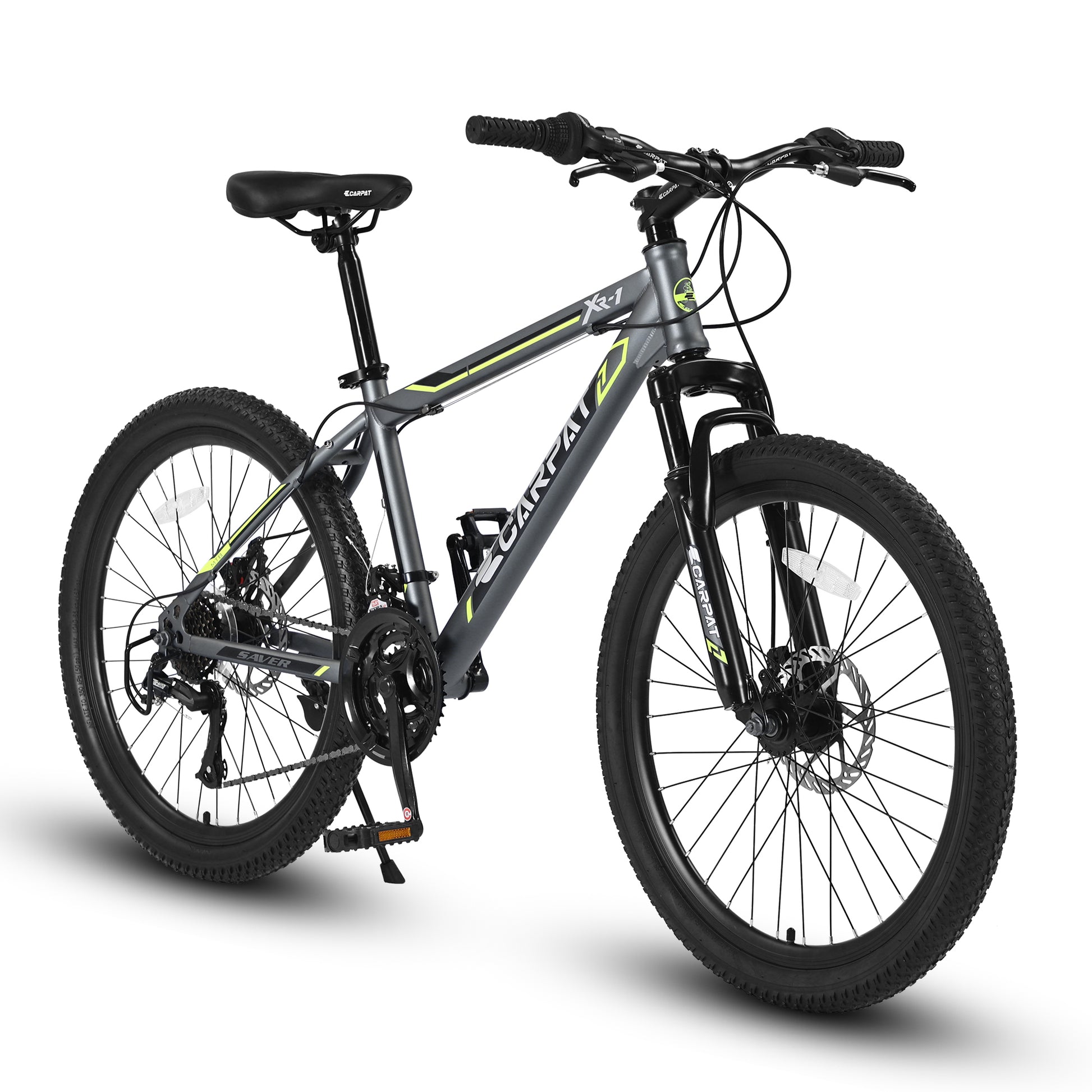 S2410224 Inch Mountain Bike Boys Girls, Steel Frame, Shimano 21 Speed Mountain Bicycle With Daul Disc Brakes And Front Suspension Mtb Grey Steel