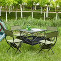 Set Of 5, Folding Outdoor Table And Chairs Set For Indoor, Outdoor Camping, Picnics, Beach,Backyard, Bbq, Party, Patio, Black Green Black Aluminum