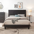 Queen Size Upholstered Platform Bed Frame ,Wood Slat Support, Easy Assembly,Black, Pu Black Pu Pu