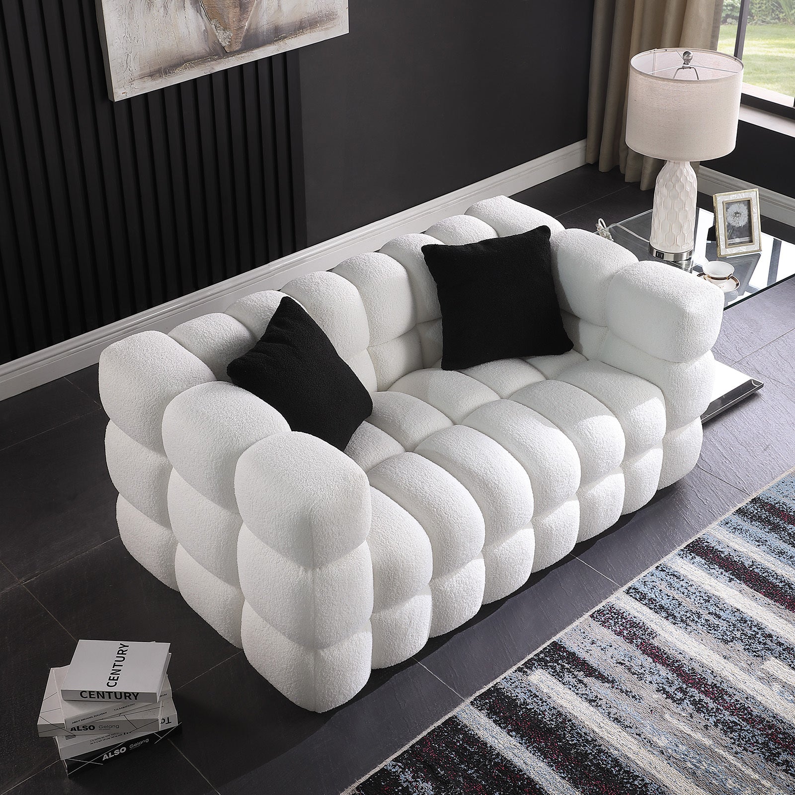 62.2Length ,35.83" Deepth ,Human Body Structure For Usa People, Marshmallow Sofa,Boucle Sofa ,White Color, 2 Seater White Light Brown Wood Primary Living Space Medium Soft Split Back Eucalyptus Square Arms Boucle 2 Seat