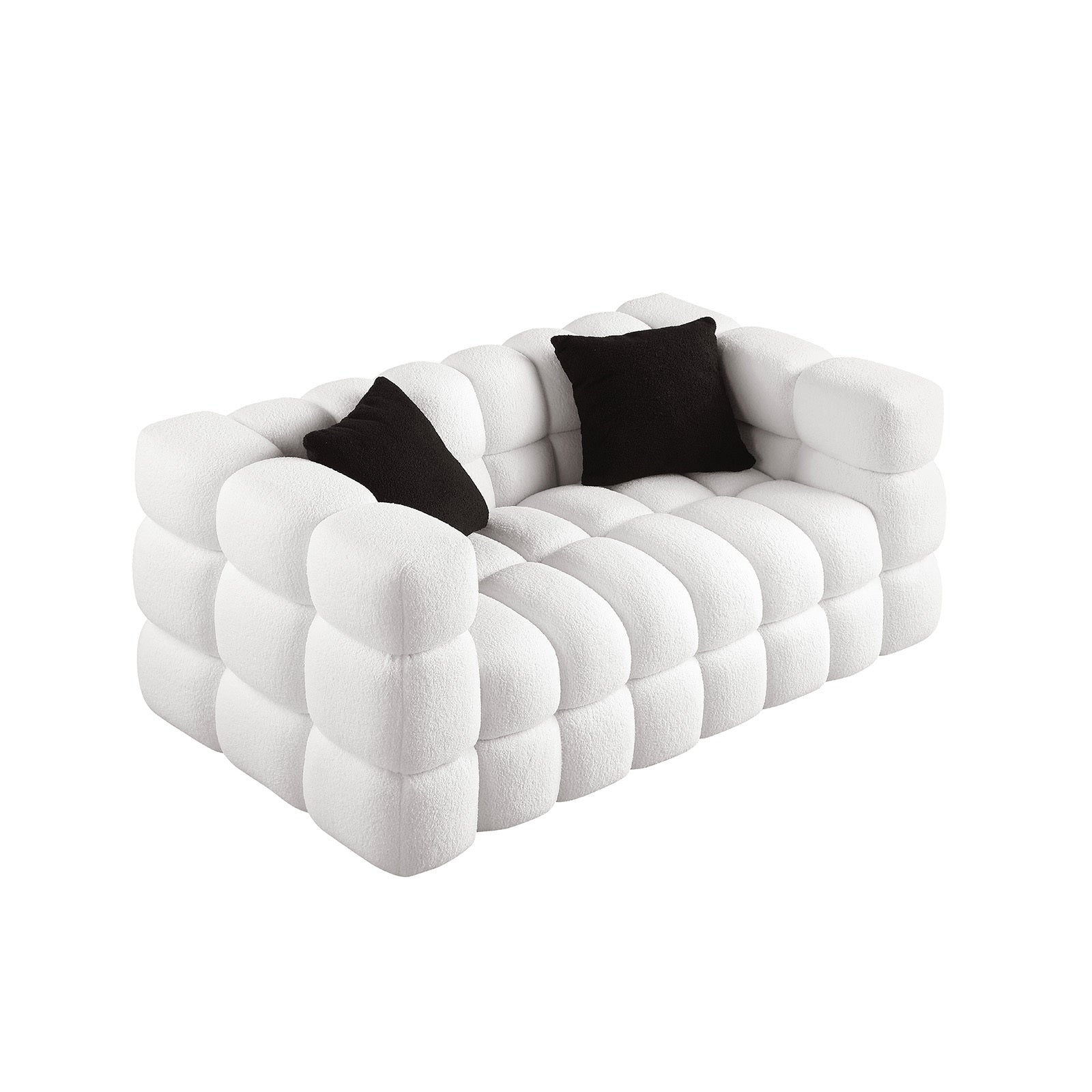 62.2Length ,35.83" Deepth ,Human Body Structure For Usa People, Marshmallow Sofa,Boucle Sofa ,White Color, 2 Seater White Light Brown Wood Primary Living Space Medium Soft Split Back Eucalyptus Square Arms Boucle 2 Seat