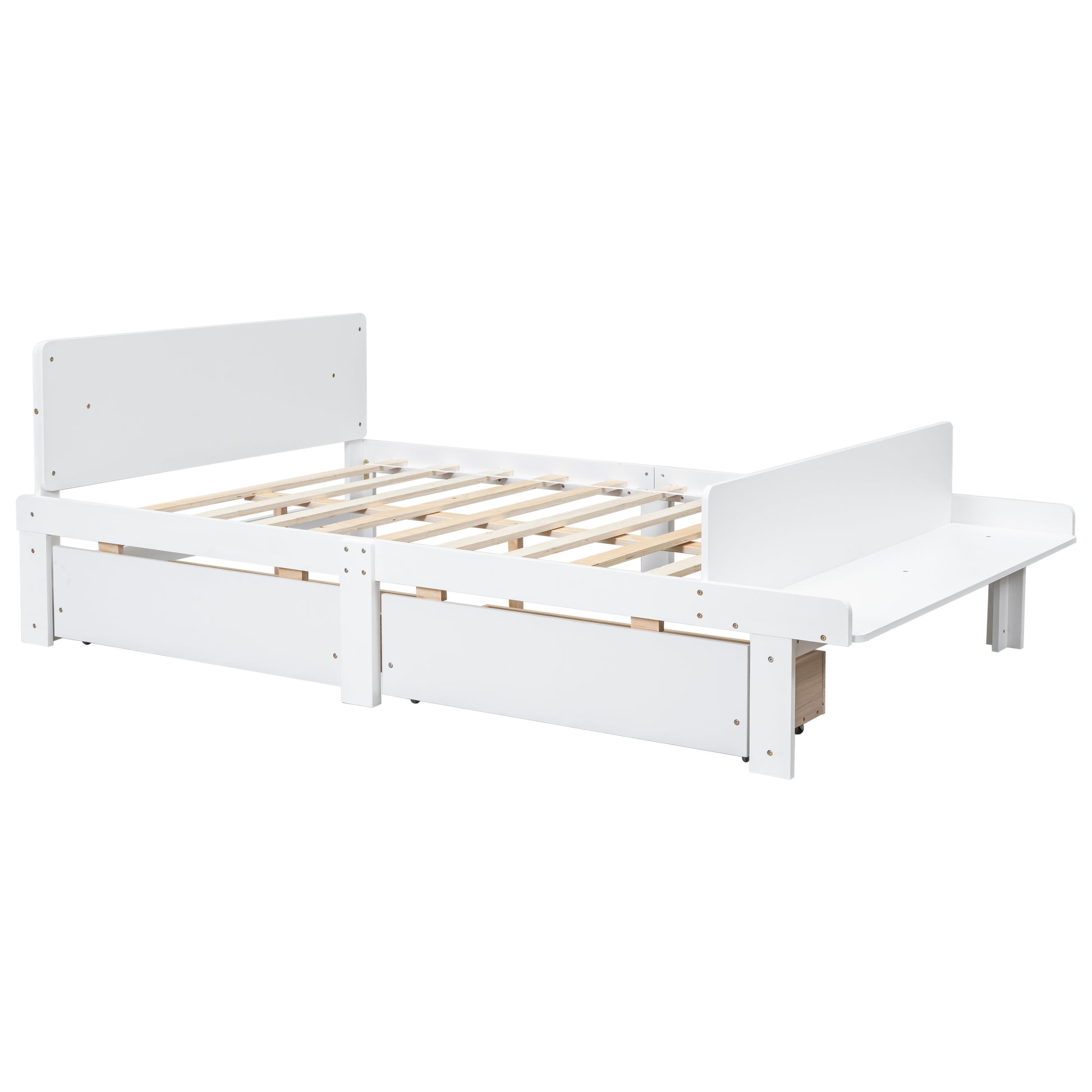 Full Bed With Footboard Bench,2 Drawers,White Full White Wood Bedroom American Design Pine Pine