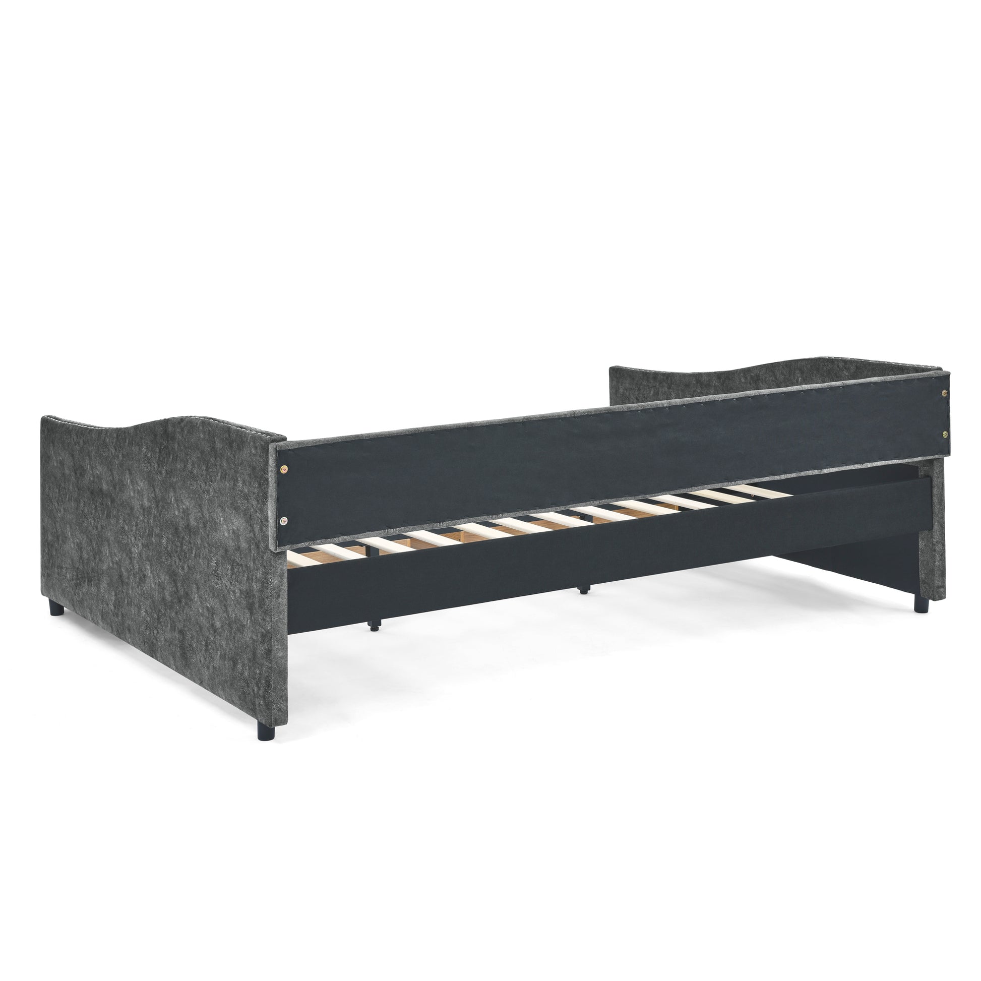 Queen Size Daybed With Drawers Upholstered Tufted Sofa Bed,With Button On Back And Copper Nail On Waved Shape Arms, Grey 84.5"X63.5"X26.5" Grey Polyester