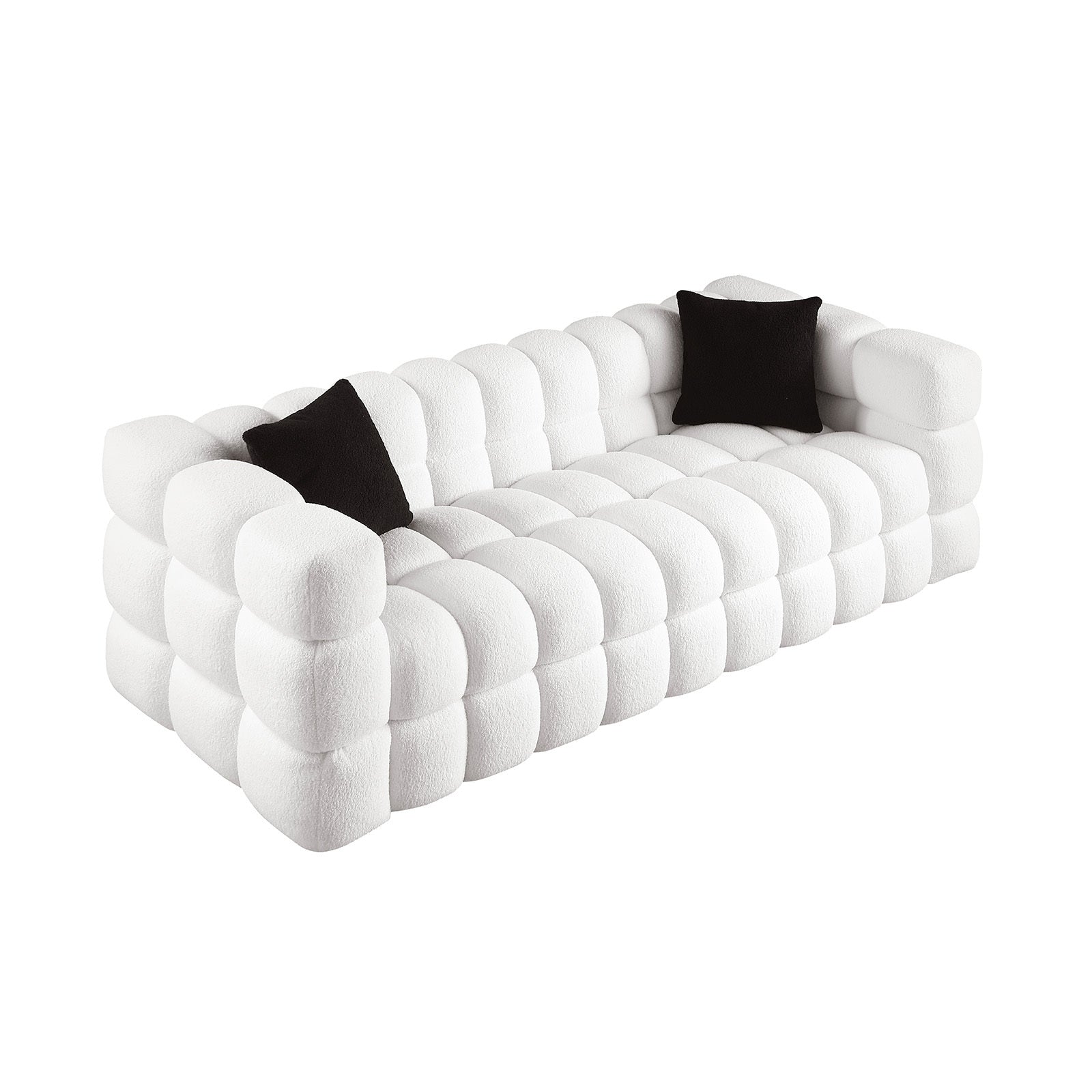 84.3 Length ,35.83" Deepth ,Human Body Structure For Usa People, Marshmallow Sofa,Boucle Sofa ,White Color,3 Seater White Light Brown Wood Primary Living Space Medium Soft Split Back Eucalyptus Square Arms Boucle 3 Seat
