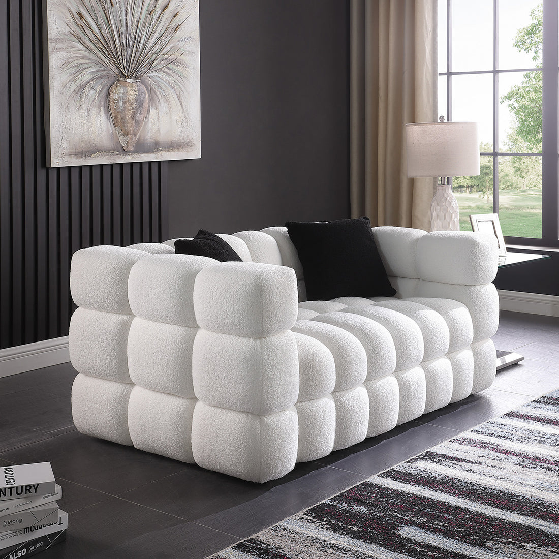 62.2Length ,35.83" Deepth ,Human Body Structure For Usa People, Marshmallow Sofa,Boucle Sofa ,White Color, 2 Seater White Light Brown Wood Primary Living Space Medium Soft Split Back Eucalyptus Square Arms Boucle 2 Seat