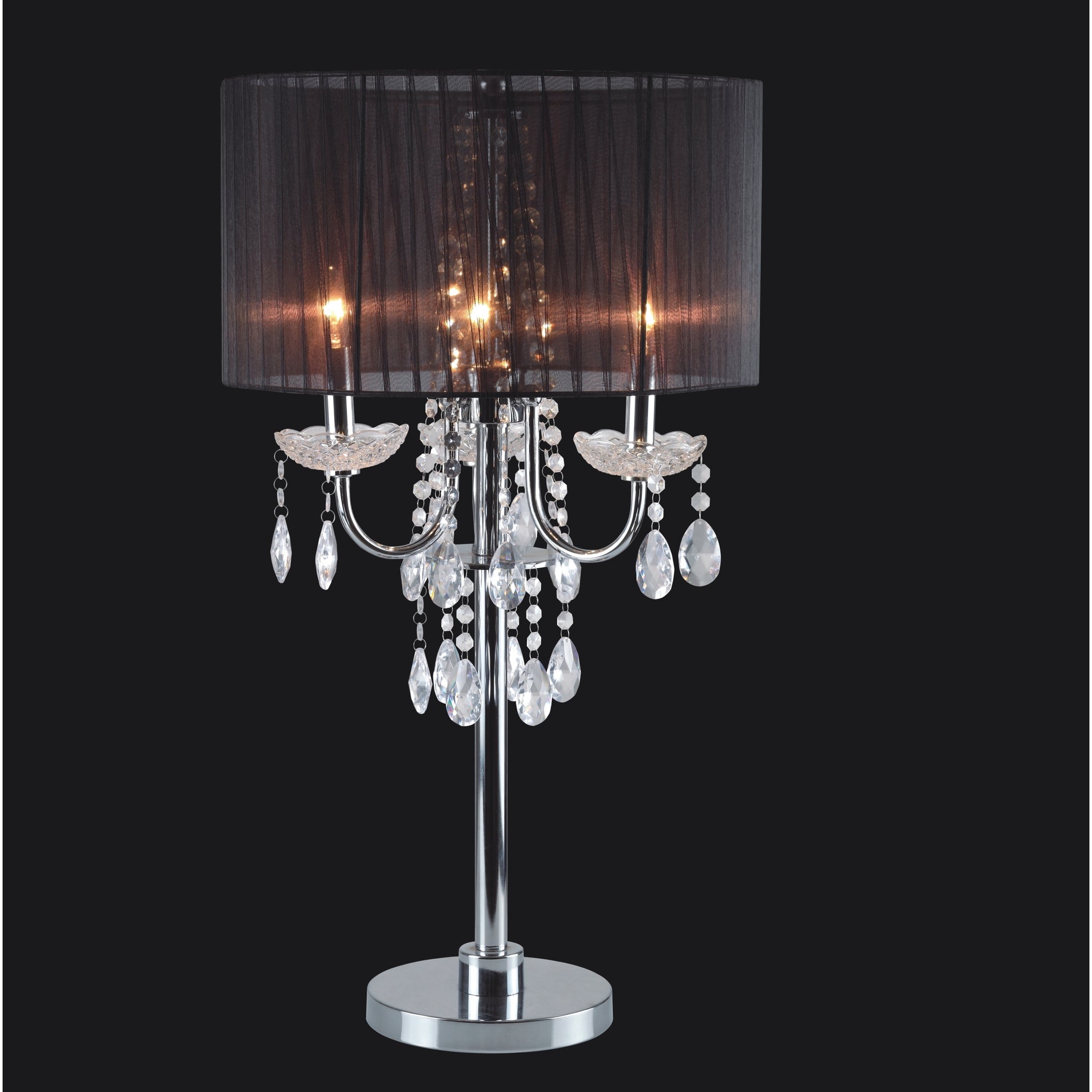 29.5"H Black Chrome Crystal Inspired Table Lamp 1Pc Ctn 1.58 9.10 Black Metal