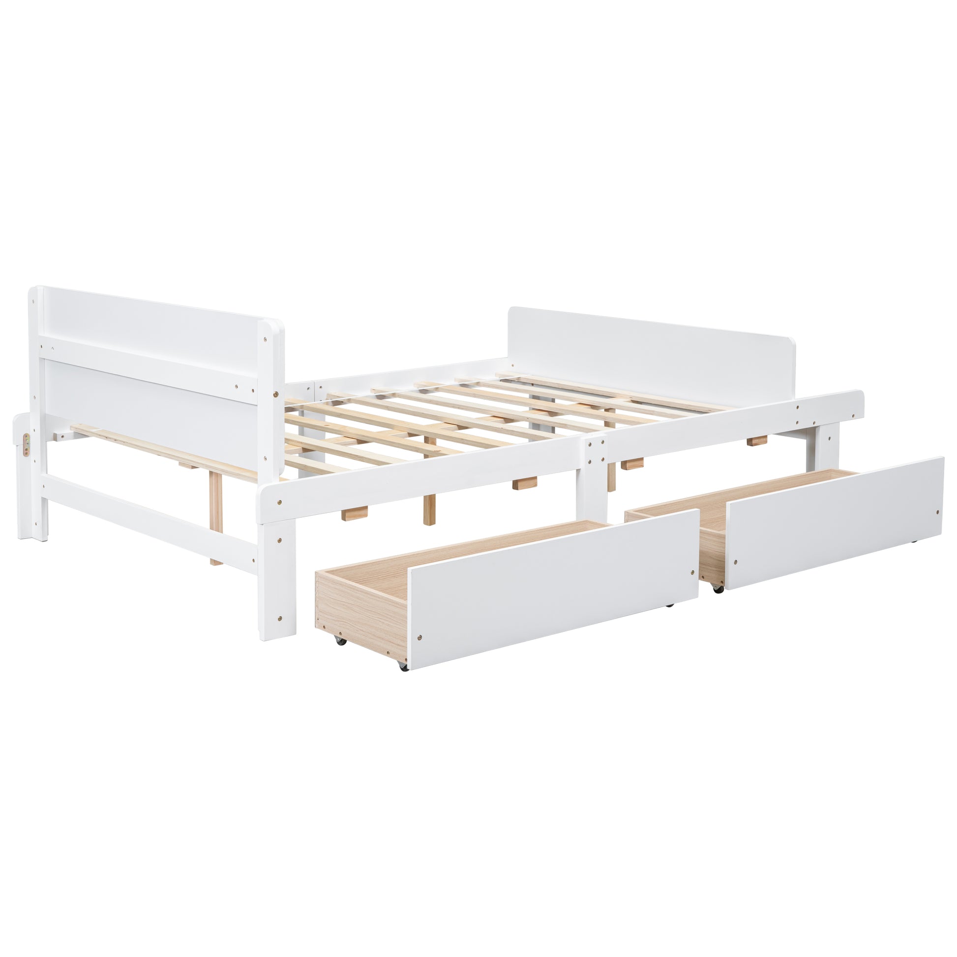 Full Bed With Footboard Bench,2 Drawers,White Full White Wood Bedroom American Design Pine Pine