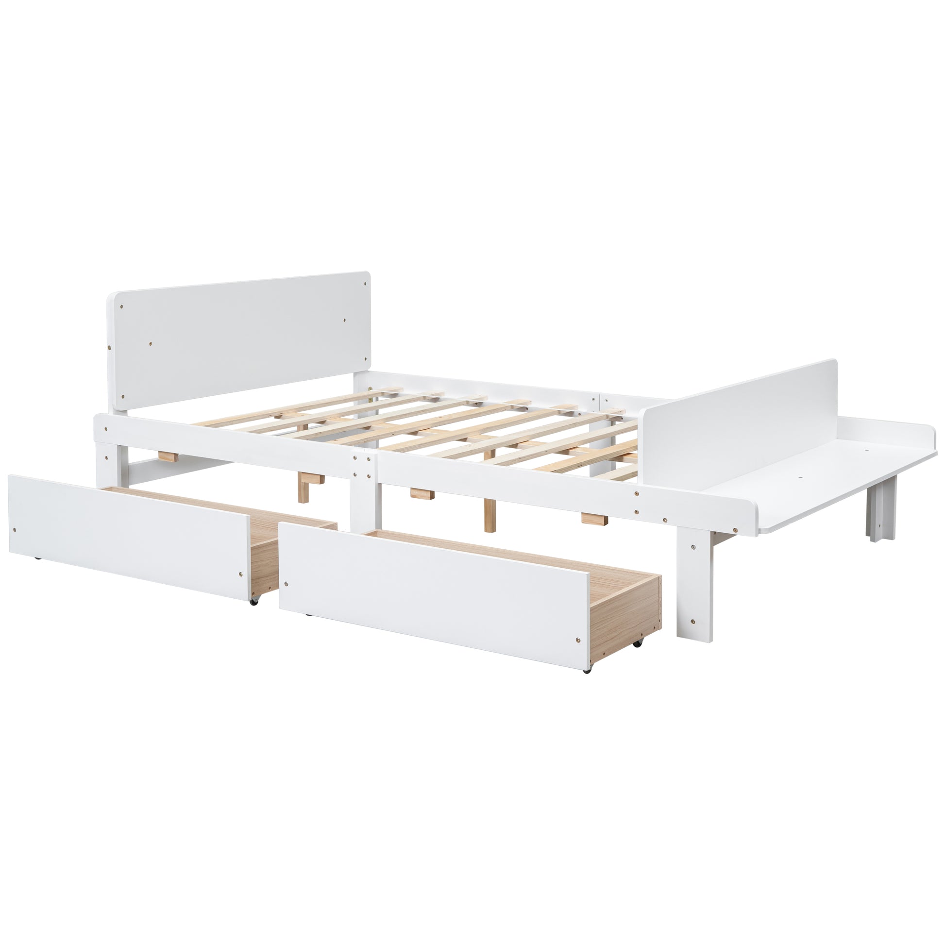 Full Bed With Footboard Bench,2 Drawers,White Full White Wood Bedroom American Design Pine Pine