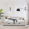 Queen Size Daybed With Drawers Upholstered Tufted Sofa Bed,With Button On Back And Copper Nail On Waved Shape Arms, Beige 84.5