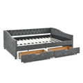 Queen Size Daybed With Drawers Upholstered Tufted Sofa Bed,With Button On Back And Copper Nail On Waved Shape Arms, Grey 84.5