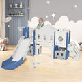 Kids Slide Playset Structure, Freestanding Castle Climber With Slide And Basketball Hoop, Toy Storage Organizer For Toddlers, Kids Climbers Playhouse For Indoor Outdoor Playground Activity. Blue Hdpe