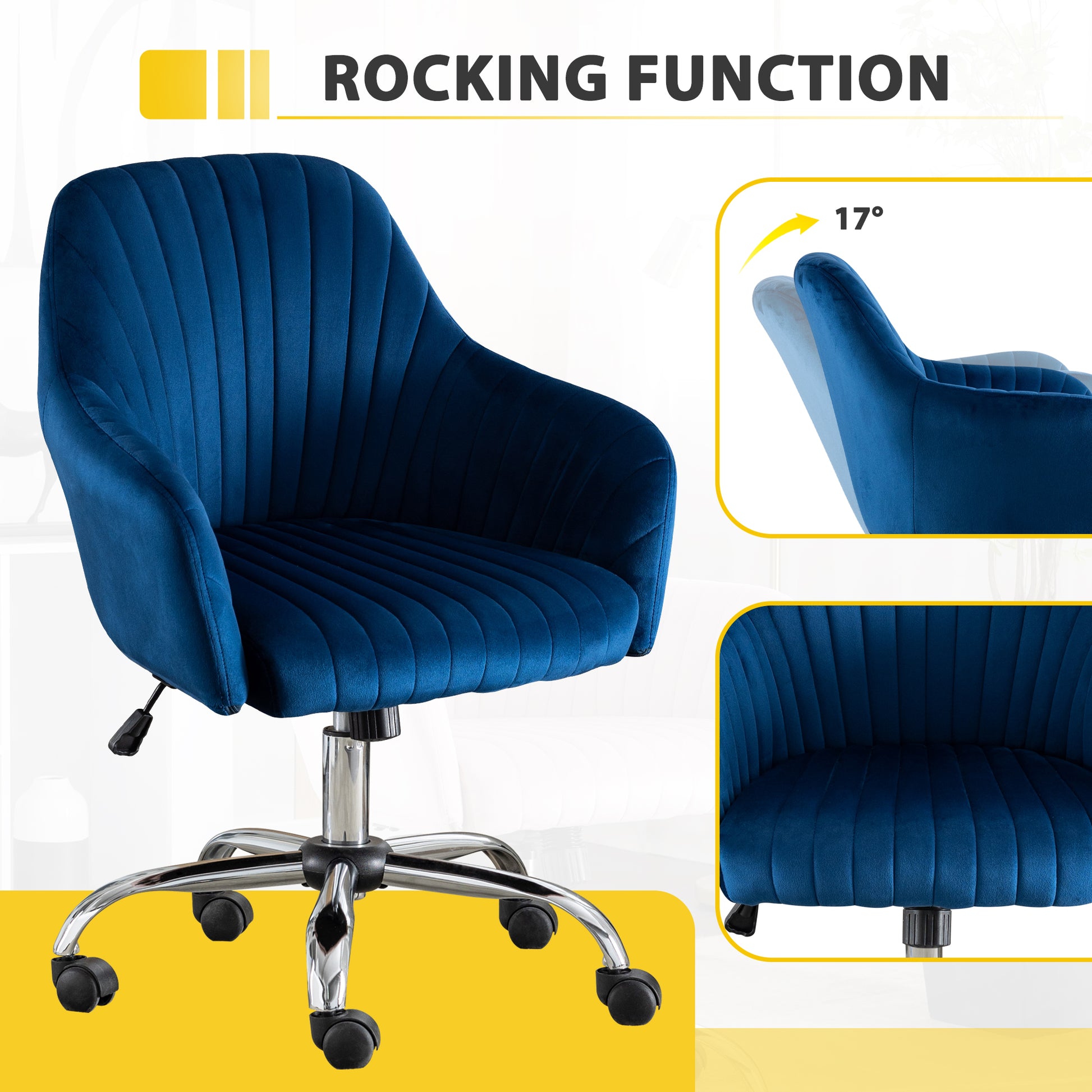 Accent Chair Modern Home Office Leisure Chair With Adjustable Velvet Height And Adjustable Casters Navyblue Dark Blue Cotton Velvet
