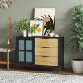 Dresser Cabinet Bar Cabinet Storge Cabinet Glass Door Side Cabinet Lockersembedded Metal Handle Can Be Placed In The Living Room, Bedroom, Dining Room, Black Brown 3 4 Drawers Black Brown Brown Primary Living Space Glass Doors Classic Foam Particle Board