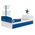 Twin Size Boat Shaped Platform Bed With Twin Size Trundle,Twin Bed With Storage For Bedroom,Blue Blue Wood