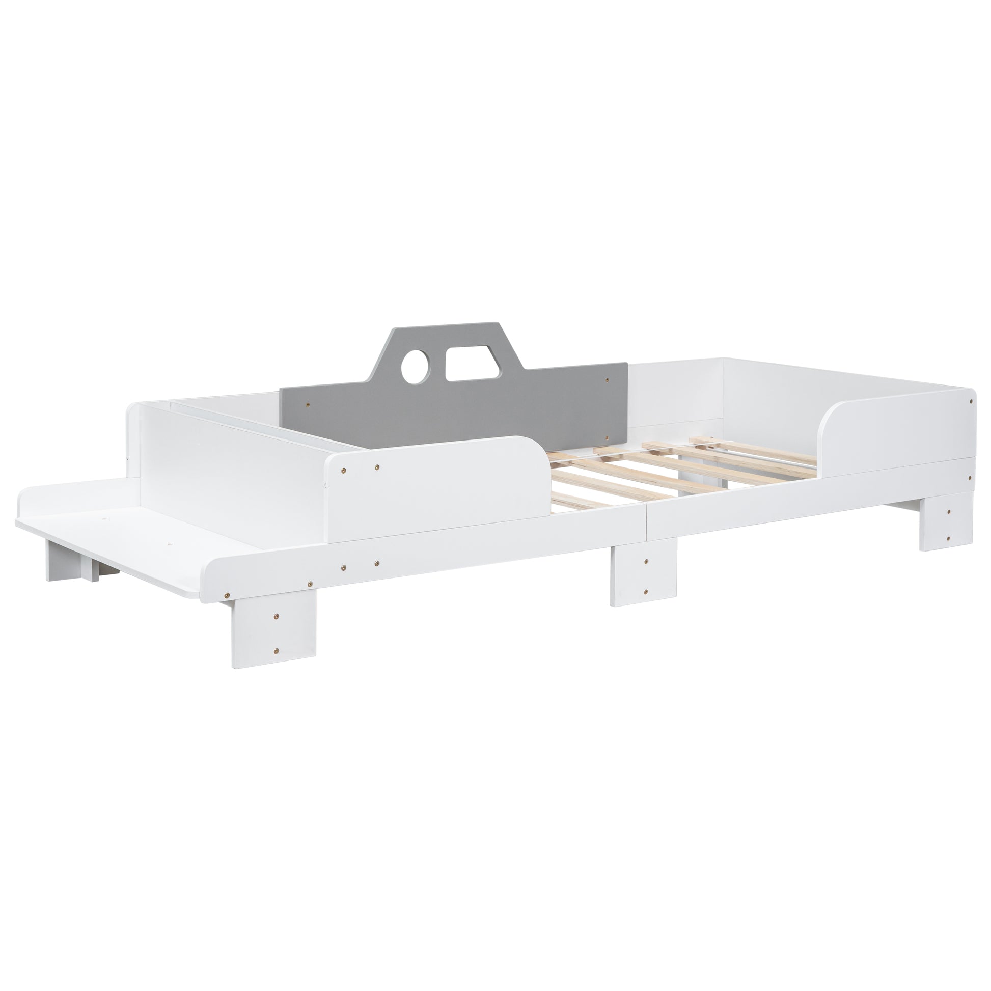 Car Shaped Twin Wood Bed With Bench,White Twin White Wood Bedroom American Design Pine Kids Pine