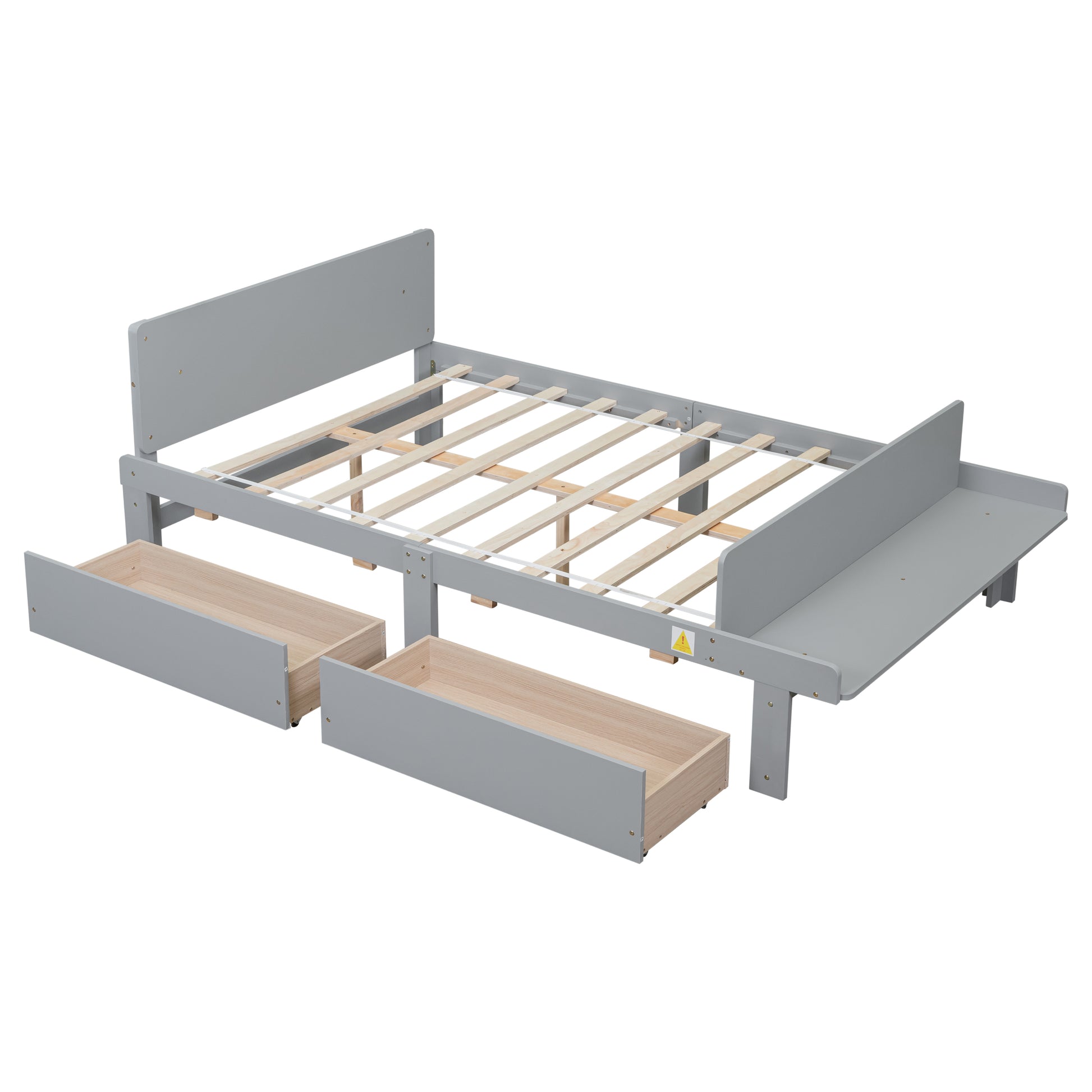 Full Bed With Footboard Bench,2 Drawers,Grey Full Grey Wood Bedroom American Design Pine Pine