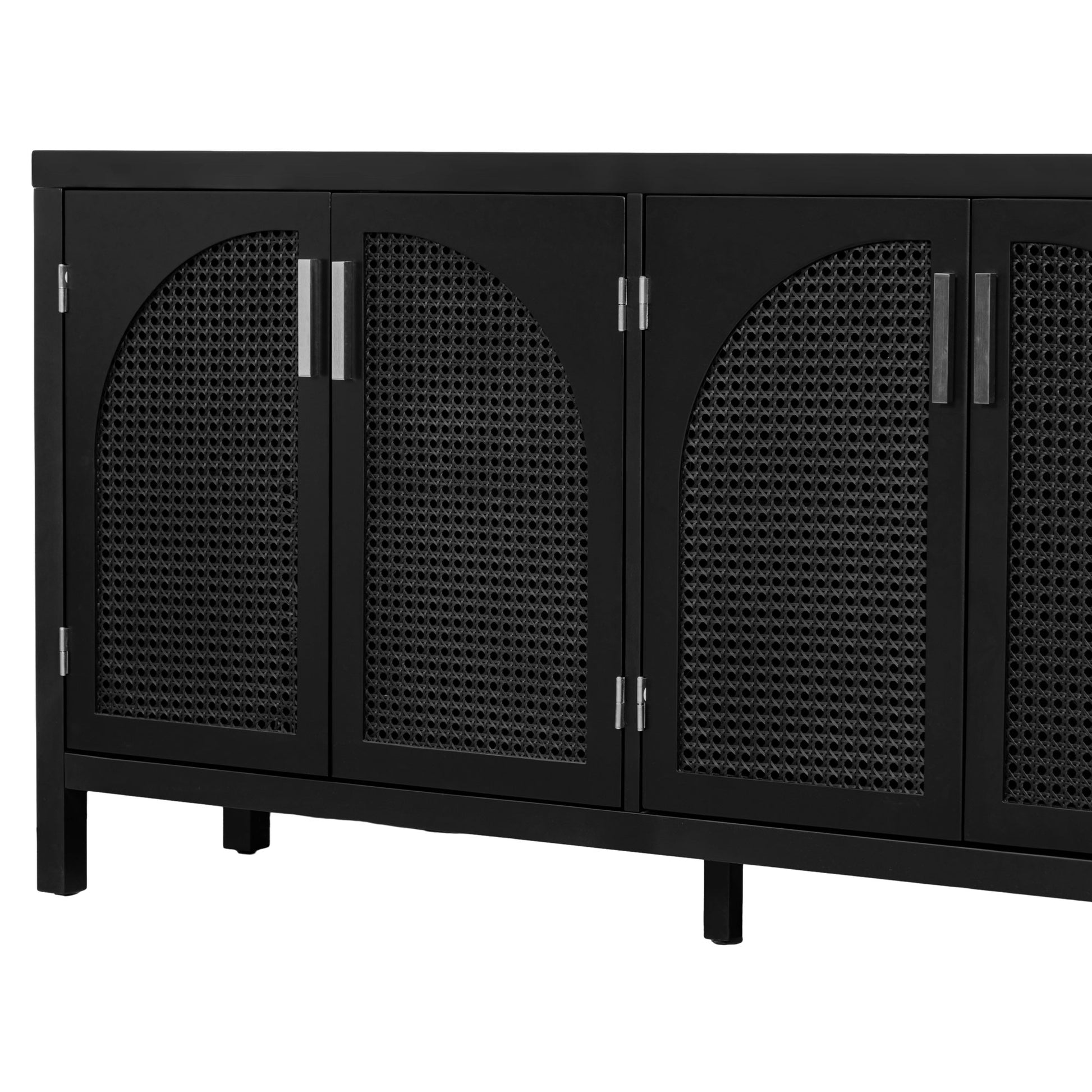 Large Storage Space Sideboard With Artificial Rattan Door And Metal Handles For Living Room And Entryway Black Black Solid Wood Mdf